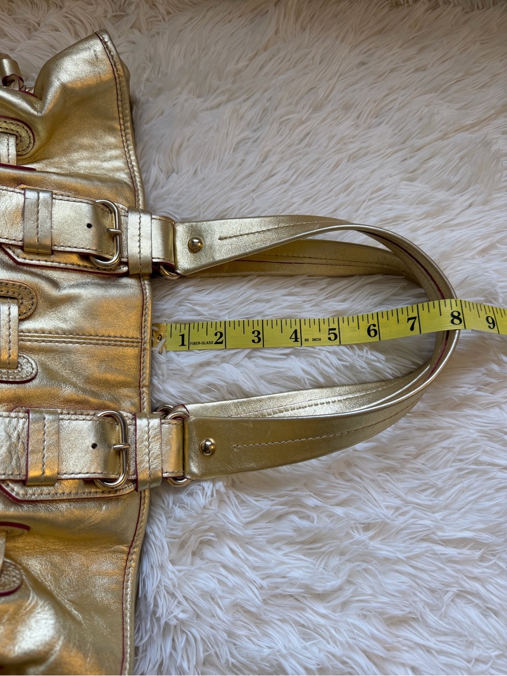 Dooney & Bourke Rare Metallic Gold Leather w/ Drawstring Shoulder Bag - Picture 6 of 15